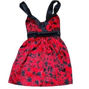 B Wear Y2K‎ Silky Top Sequined Waist Black Satin Straps Red Size S 90s